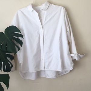Oversized white Everlane button up.